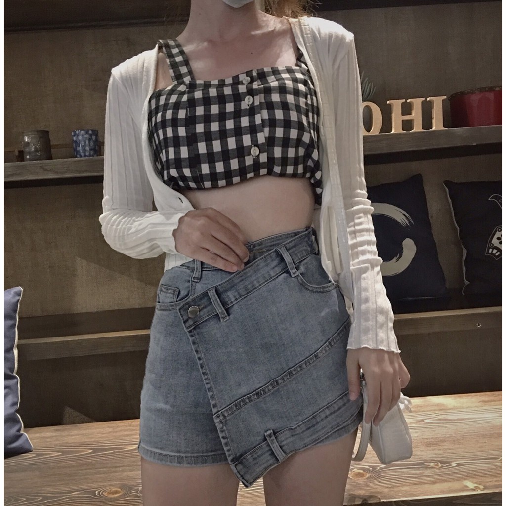 Quần jean bò giả váy lưng cao vạt chéo | BigBuy360 - bigbuy360.vn