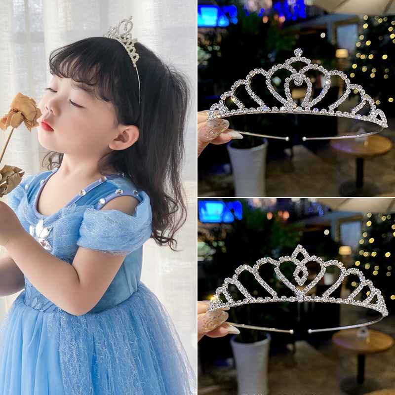 Băng đô cài tóc hình vương miện đính đá sang trọng cho bé gái