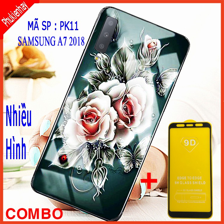 COMBO ỐP LƯNG SAMSUNG A7 2018 (ốp kính 3D + tặng kèm kính cường lực full màn)