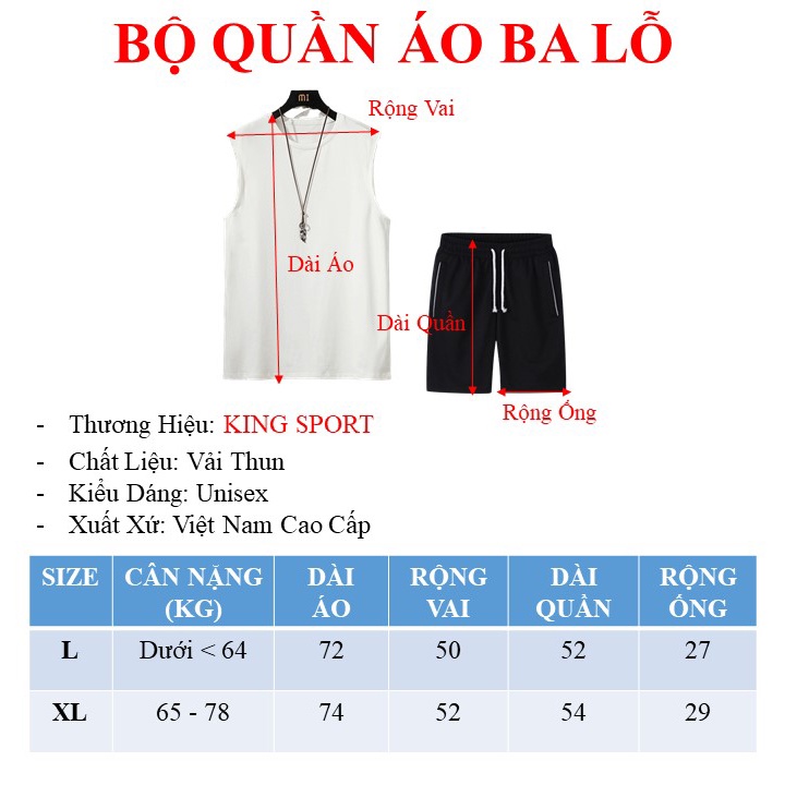 Bộ quần áo mùa hè nam nữ ba lỗ tank top form rộng tập gym vải thun mềm mịn thoáng mát đẹp cao cấp thể thao KING SPORT
