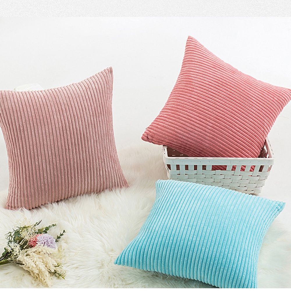 Vỏ Gối Sofa Nhung Kẻ Hình Vuông Nhiều Kích Thước 60x60cm Trang Trí Phòng Khách/Nhà Cửa