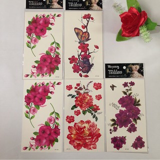 Combo 5 tấm hình xăm dán tattoo cao cấp 10x20cm CÁC LOÀI HOA ĐẸP (mua 2 combo tặng tấm đồng size)