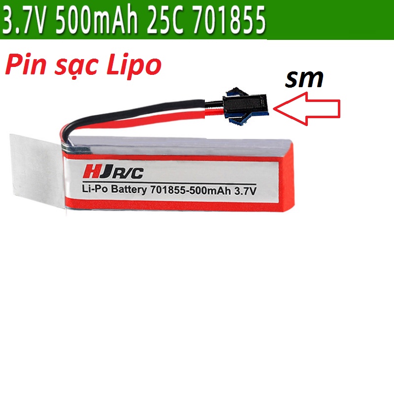 Pin sạc Lipo 3.7v 500mah 25C cổng nối SM-2P dùng cho xe mô hình điều khiển từ xa