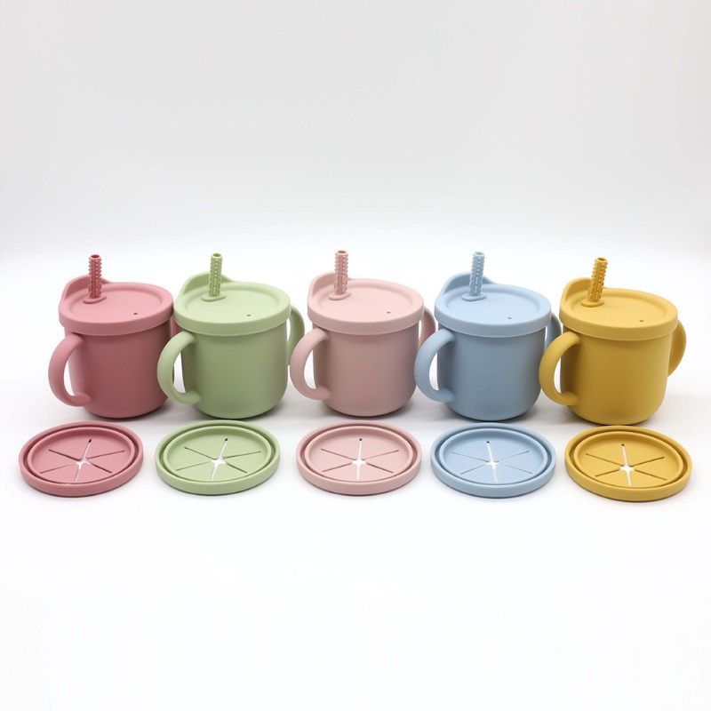 Cốc Uống Nước Silicone 300ml Nhỏ Gọn Có Ống Hút Dành Cho Bé