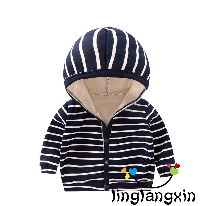 Áo hoodie chất liệu nhung tay dài họa tiết sọc thời trang ấm áp cho bé