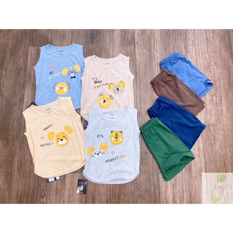 Bộ đồ bé trai. Bộ ba lỗ cộc cotton hình động vật Dok.ma BOH46