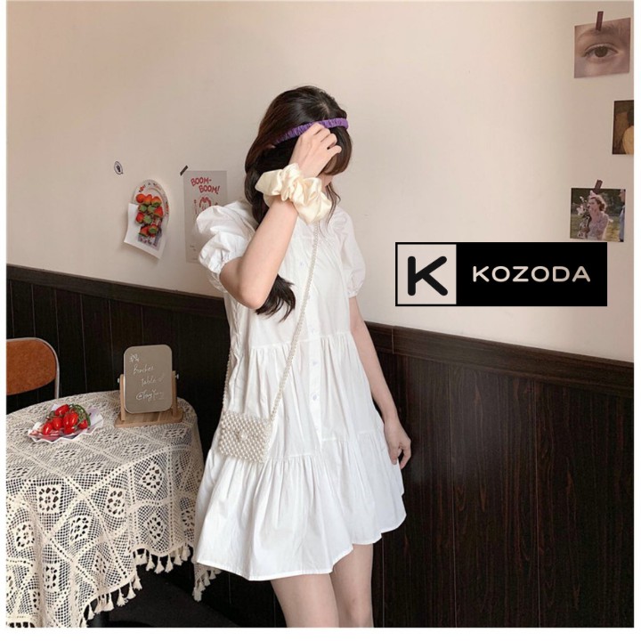 Đầm Babydoll Váy Trắng sơ mi ulzzang kèm nơ đi biển dài xếp ly suông đẹp nữ dài qua gối thiết kế đuôi cá Kozoda D8