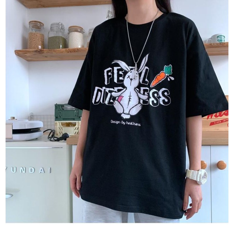 Áo Thun tay lỡ Unisex thỏ cà rót