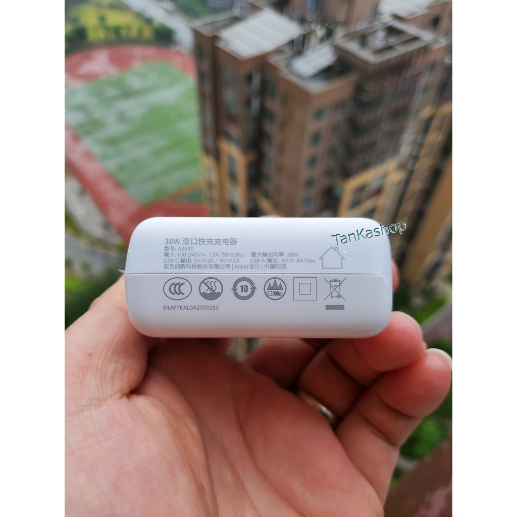 Củ Sạc Anker 38w 2 Cổng, USB-A Sạc Nhanh VOOC 20w, USB-C Sạc Nhanh ip 18w - A2630