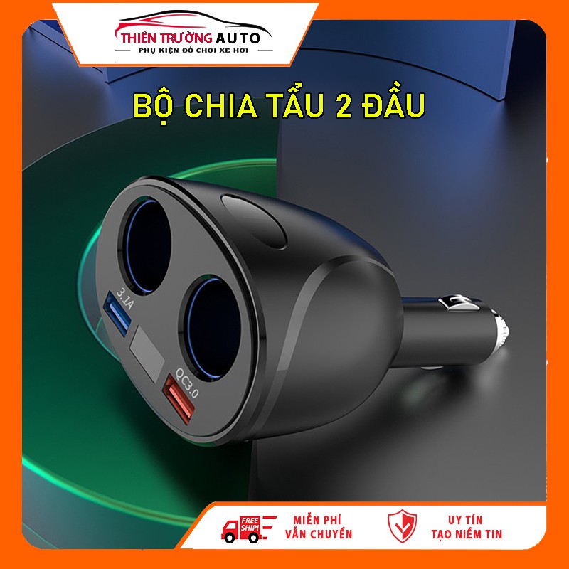 Bộ Chia Tẩu Sạc Oto Không Dây - Chia 2 Nguồn Tẩu 1 Cổng Sạc 3.1A Và 1 Cổng Sạc Nhanh QC3.0 VERSION 2