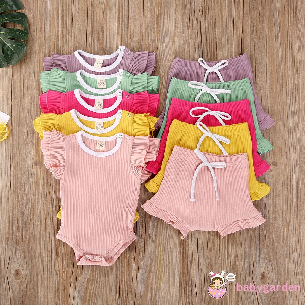 Áo Liền Quần + Quần Short Cho Bé Gái Từ 0-18 Tháng Tuổi