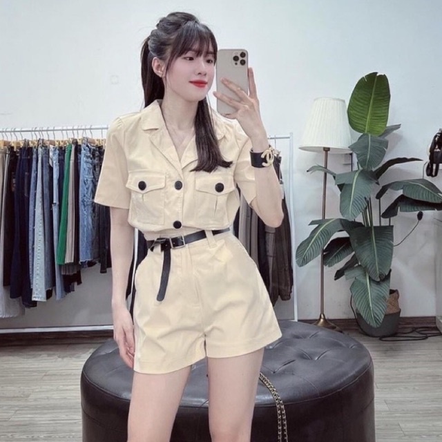 jum thô đùi cộc tay túi hộp cổ bẻ thắt đai siêu đẹp ln