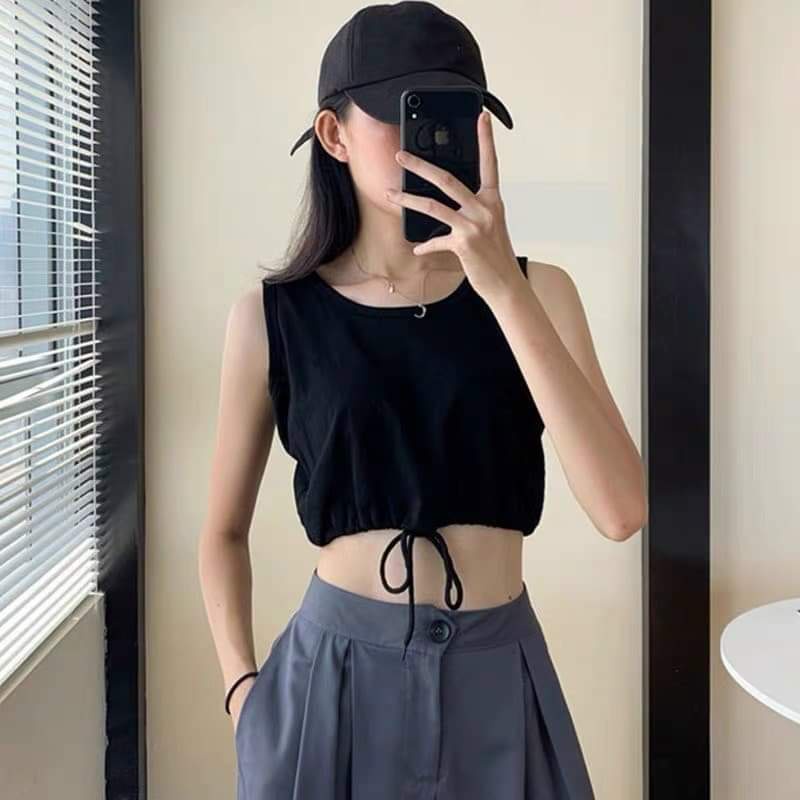 Áo Thun ba lỗ có dây rút eo chất Cotton thấm hút mồ hôi, Áo Phông Rộng Mẫu Mới 2022 by B.U