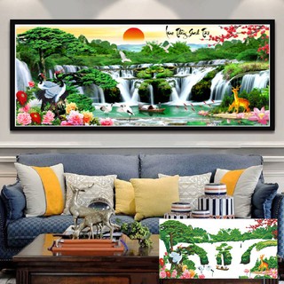 Tranh Đính Đá PHONG CẢNH LƯU THỦY SINH TÀI (TRANH TỰ ĐÍNH) KT: 120*55CM - 160*75CM