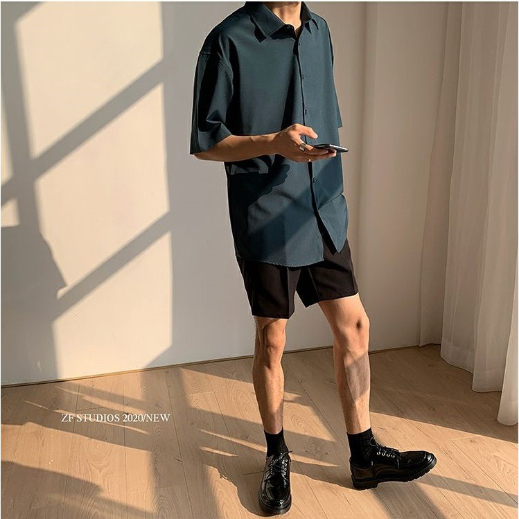 Áo sơ mi tay ngắn trơn màu thời trang cho nam | BigBuy360 - bigbuy360.vn