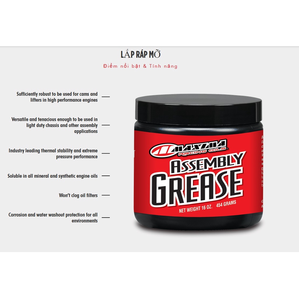 Mỡ Bò MAXIMA Assembly Grease Lắp Ráp Máy - Bôi Trơn Các Chi Tiết Bên Trong Động Cơ – 454gram Made in USA