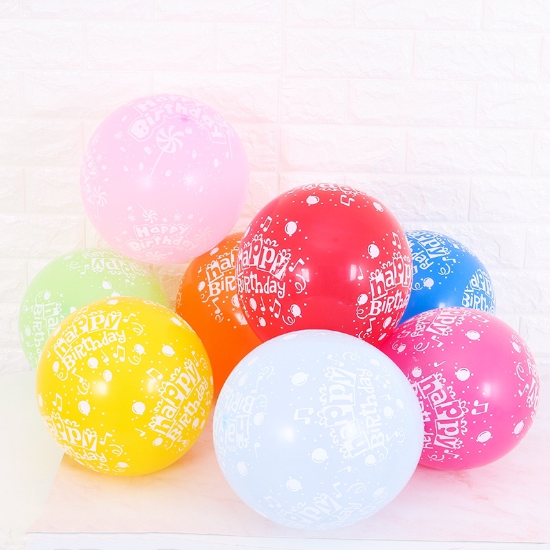 Set 10/20/50 Bóng Cao Su In Chữ HAPPY BIRTHDAY Và Hình Nhiều Màu