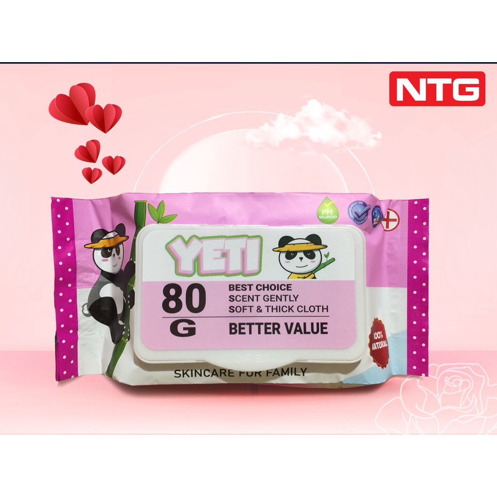 Khăn giấy ướt không mùi cho bé 80g YETI, Hàng xuất khẩu, không xổ lông, giấy ướt khăn giấy ướt