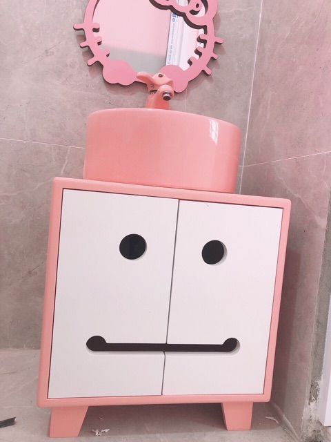 Lavabo tủ gỗ màu hồng ,sơn chống thấm cho trẻ em.