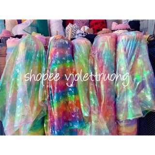 [ Nguyên liệu scrunchies ] Vải holagram- voan kính dạ quang - phụ kiện cột tóc
