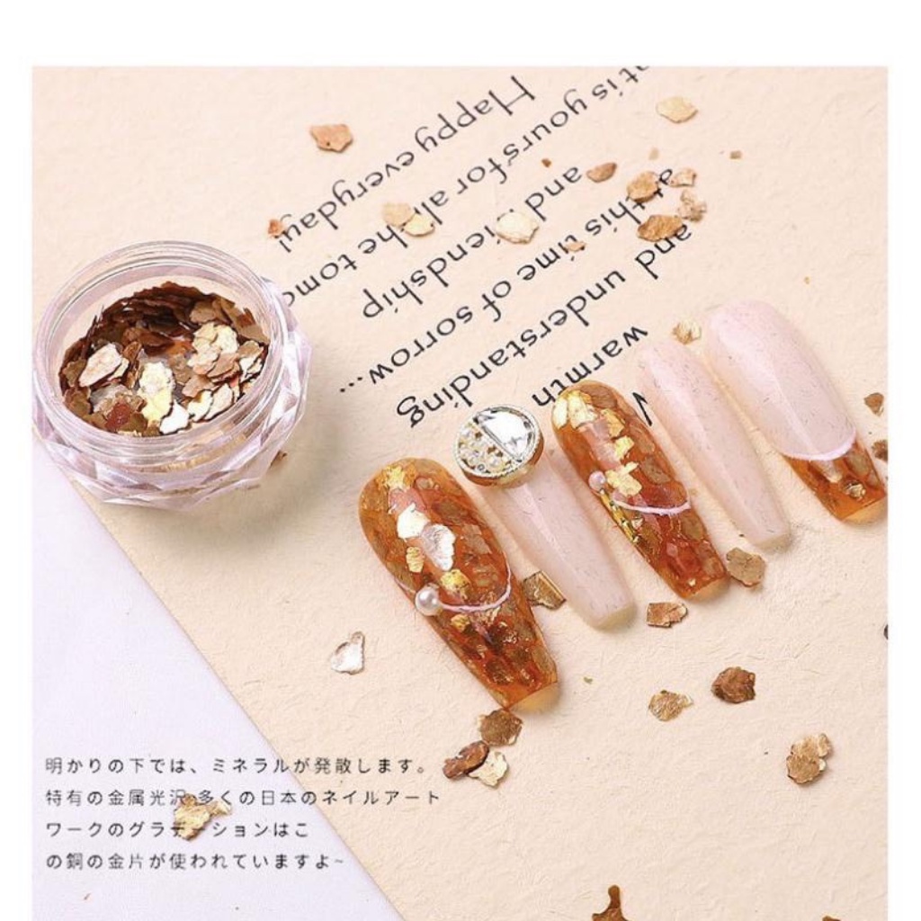 Khảm trai nail trang trí móng 2 màu Vàng/Bạc, nhũ vảy xà cừ, vảy cá