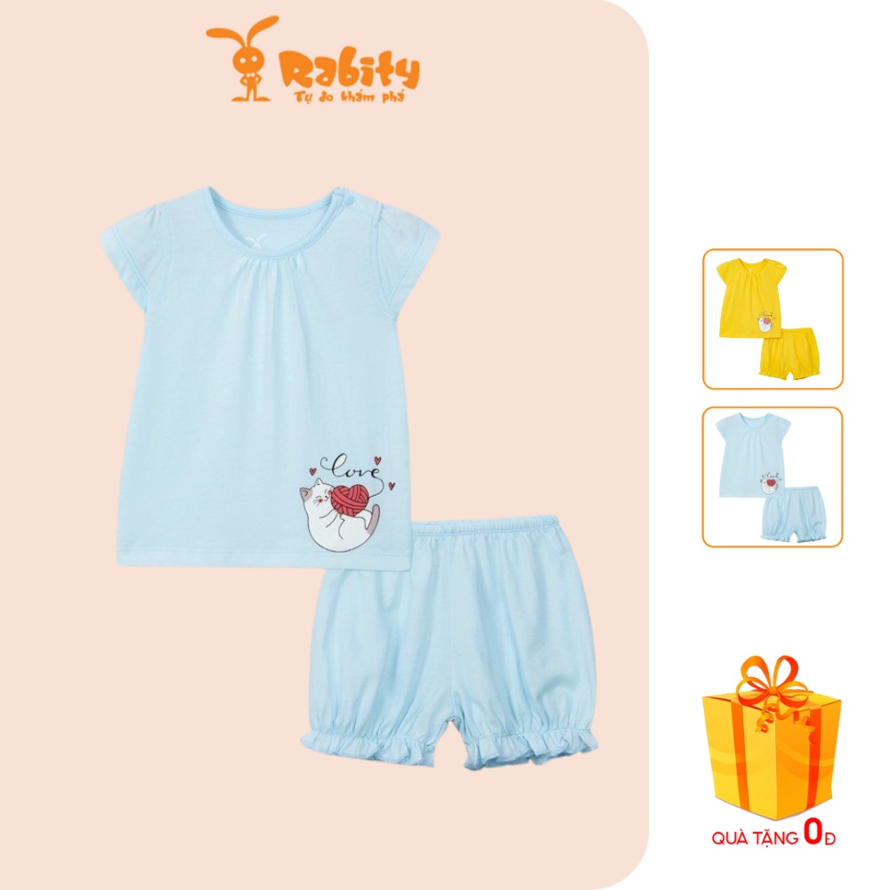 Bộ quần áo thun ngắn chất liệu cotton/chất liệu rayon bé gái Rabity 5151