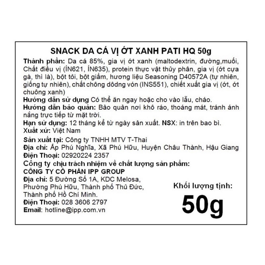 Snack Da Cá Tẩm Vị Trứng Muối Vị Ớt Xanh Giòn Tan Pati Gói 50g Thương Hiệu Cao Cấp Có Trên Kệ Siêu Thị Kho Sỉ Sài Thành