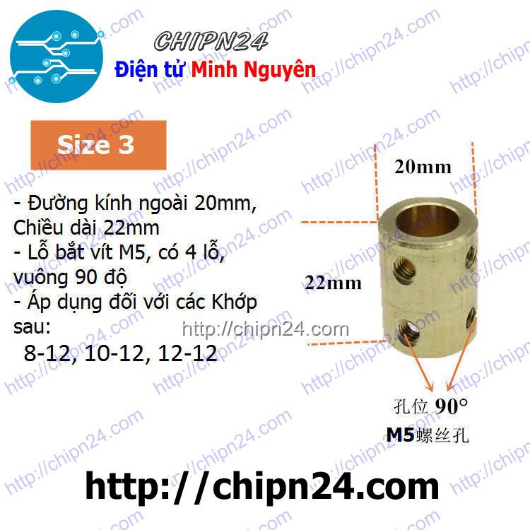 [1 CÁI] Khớp Nối Trục Đồng Lớn (5mm/6mm/7mm/8mm/10mm/12mm) - [Chọn Loại]