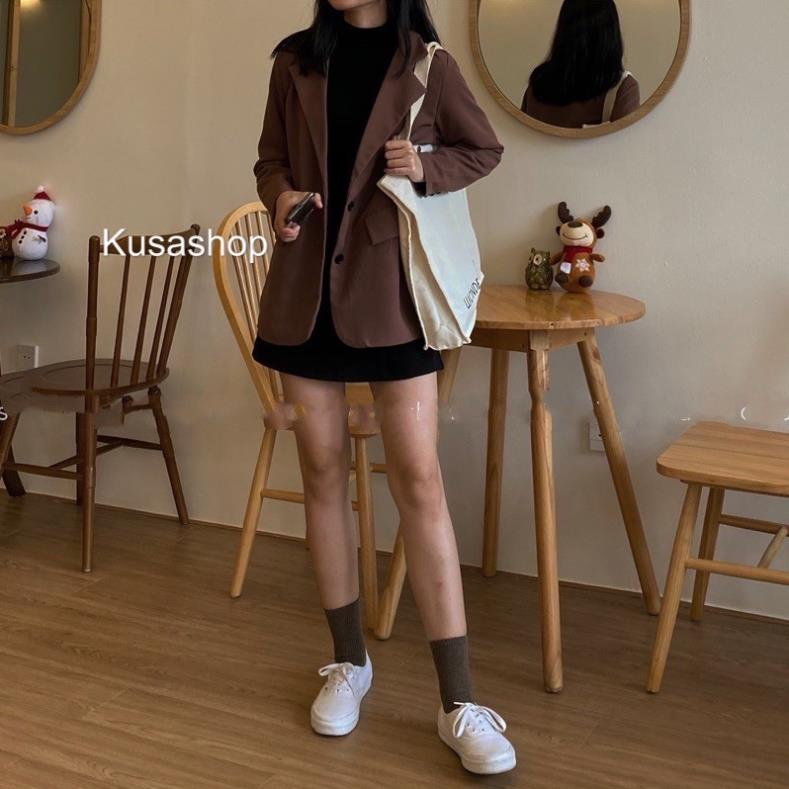 Áo blazer 4 khuy túi nắp 2 lớp hàng đẹp Nâu Choco