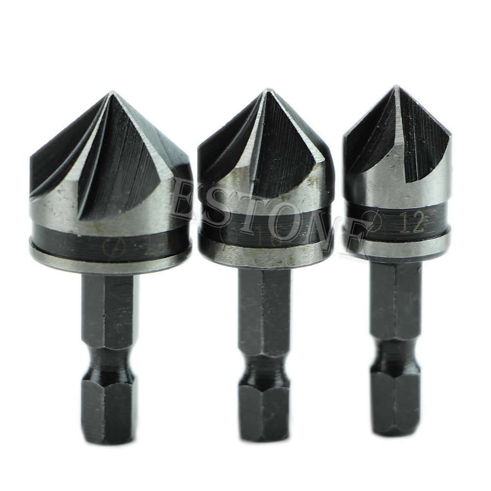 Bộ 3 Mũi Khoan Lục Giác 5 Rãnh 12Mm 16mm 19mm 1 / 4 &quot;