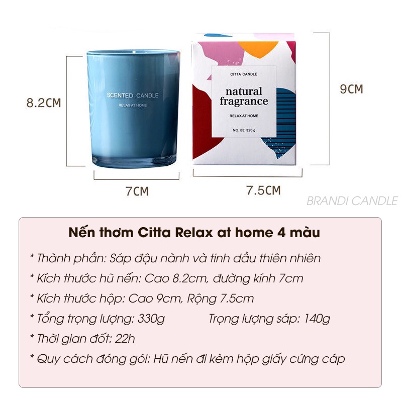 Nến thơm handmade citta relax at home hũ 4 màu hộp hoa văn sắc màu