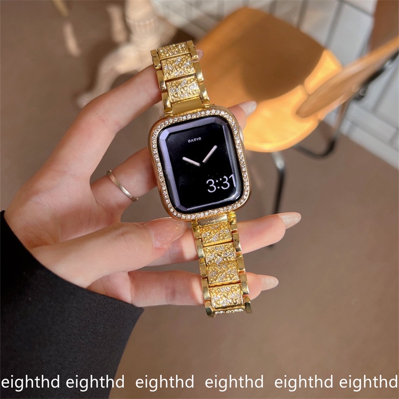 Toàn Bộ Dây Đeo Thay Thế Bằng Kim Loại Đính Kim Cương Giả Cho Đồng Hồ Apple Watch Series Ultra 8 7 6 SE 5 4 3 2 1 49mm 41mm 45mm 44mm 40mm 42mm 38mm