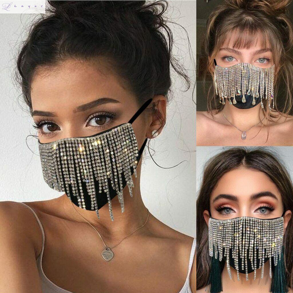 Khẩu trang gắn tua rua kim cương giả lấp lánh cho nữ | BigBuy360 - bigbuy360.vn