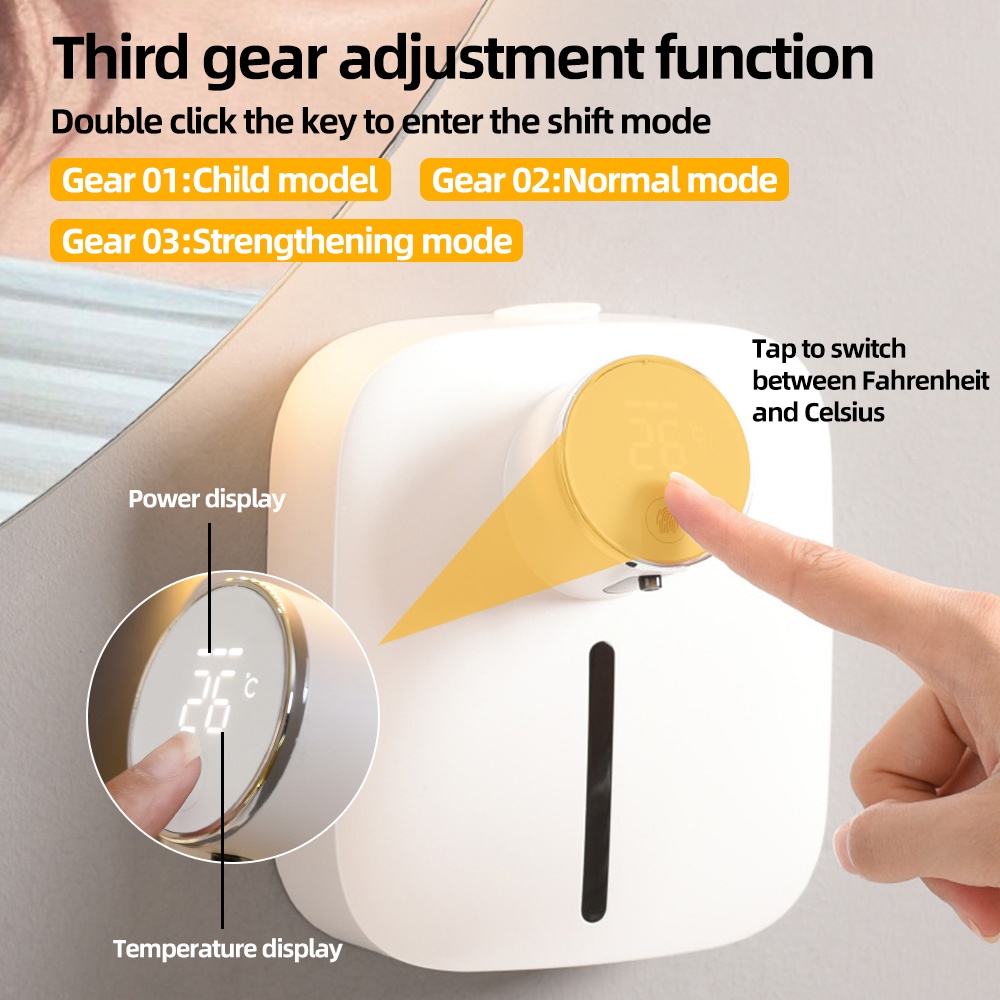 Bình Đựng Xà Phòng Tạo Bọt Tự Động 320Ml Gắn Tường Không Cần Chạm Có Đèn LED 3 Nút Có Thể Sạc Lại