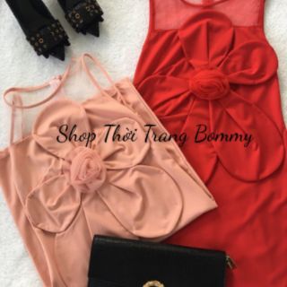 Váy body sát nách phối lưới hoa bự