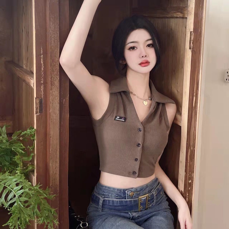 Áo Hai Dây Cổ Bẻ Thời Trang Vintage Mỹ Cho Nữ