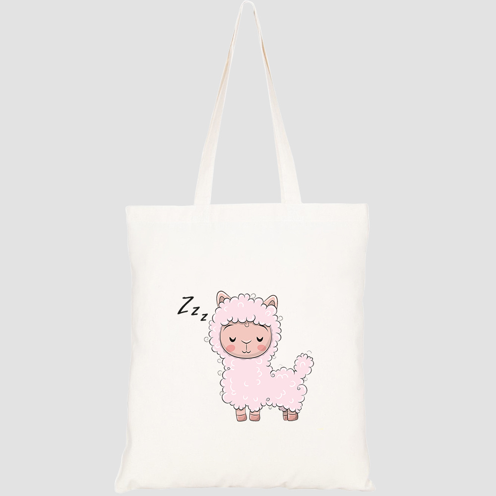 Túi vải tote canvas HTFashion in hình cute cartoon pink sleeping alpaca HT468