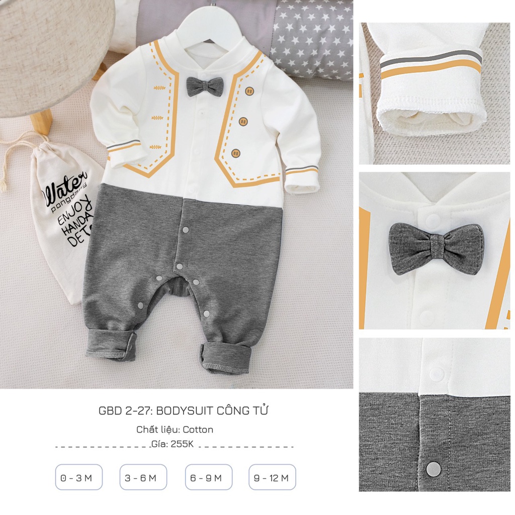 [CHÍNH HÃNG] Bộ Bodysuit công tử cotton nơ cổ trẻ em Good Mama