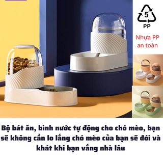 Bộ bát ăn, bình đựng nước cho chó mèo tự động chảy, đảm bảo nước luôn sạch sẽ và đầy đủ thức ăn