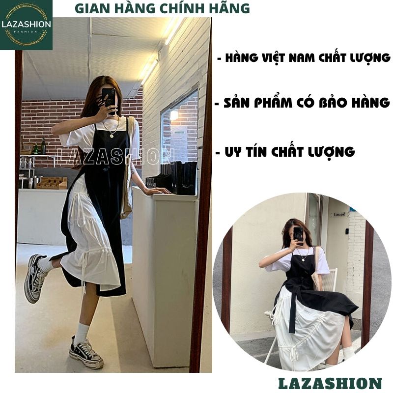 Set váy yếm đen trắng đầm nữ áo cộc tay croptop kèm váy 2 dây dài maxi dáng xòe kiểu dáng ulzaang hàn quốc hot trend | BigBuy360 - bigbuy360.vn