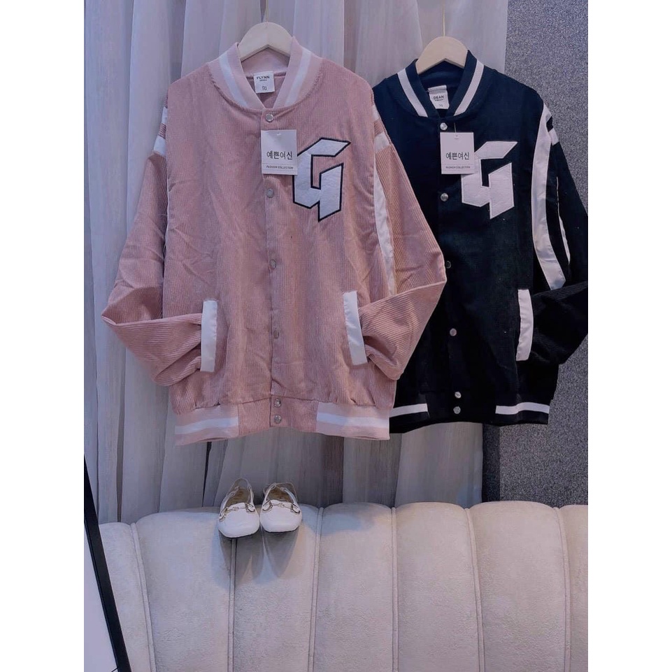 Áo Khoác Bomber Nhung Gân Tăm Thêu 𝐆 𝐍𝐠𝐮𝐲𝐞̂𝐧 Jacket Varsity GONZ Unisex Form Rộng Nam Nữ Ulzzang NUPAKACHI