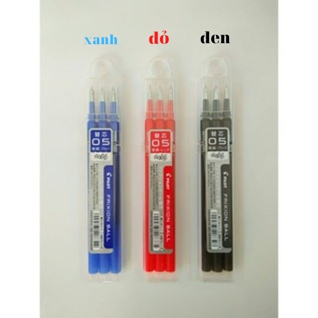 Set 3 ngòi bút bi xóa 0.5  Pilot Frixion ball, Ruột Thay Thế Bút Xóa Pilot,Màu xanh ,màu đen ,màu đỏ.