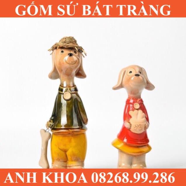 Thú gốm decor Chó mũ nan cầm xương - Gốm sứ Bát Tràng Anh Khoa