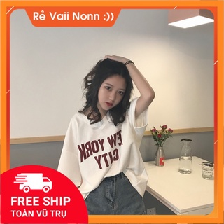 Áo thun cotton tay lỡ new york city trắng trẻ trung