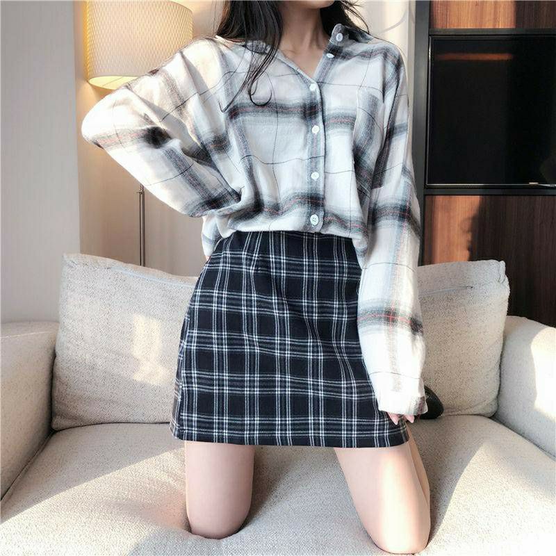 Chân váy chữ A sọc Caro cạp cao vải đẹp | BigBuy360 - bigbuy360.vn