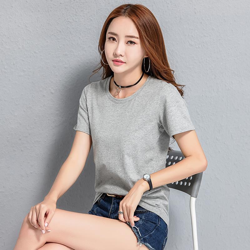 Áo Thun Cotton Tay Ngắn Dáng Rộng Màu Xám Nhạt Phong Cách Hàn Quốc Cho Nữ