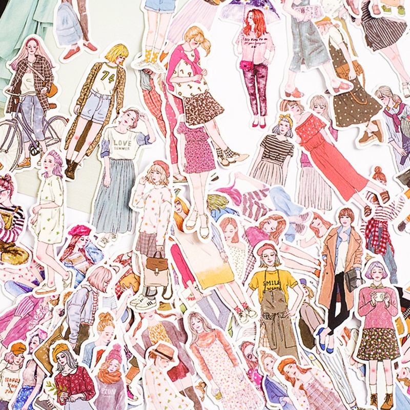 Set 100 Miếng Dán Hoạt Hình Phong Cách Vintage Dùng Trang Trí Sổ Tay DIY