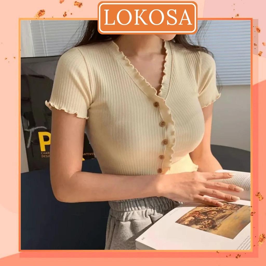 Áo Kiểu Croptop Nữ LOKOSA Áo Croptop tay ngắn Ôm body Ulzzang Bánh Bèo Hàn Quốc AO037