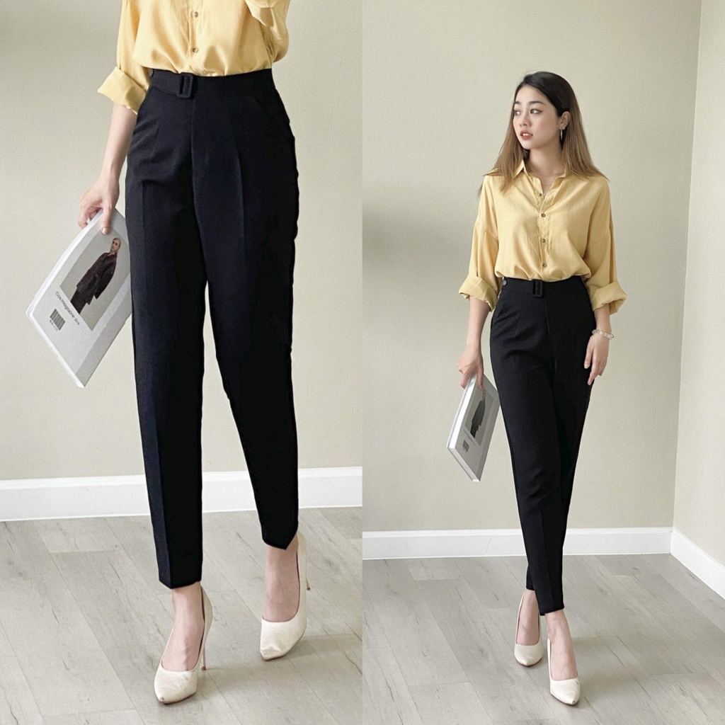 Quần baggy VM STYLE đen trơn lưng nút dây, quần tây nữ lưng cao thời trang ulzzang Hàn Quốc 22QTB02CT1101