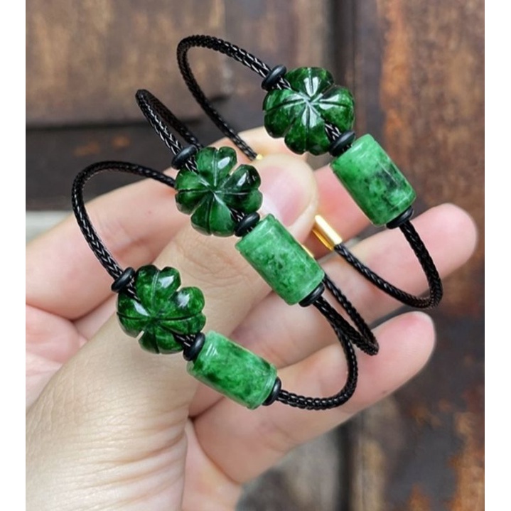 Vòng tay nam nữ mặt 4 lá mic kèm lu thống may mắn tài lộc đeo phong thủy